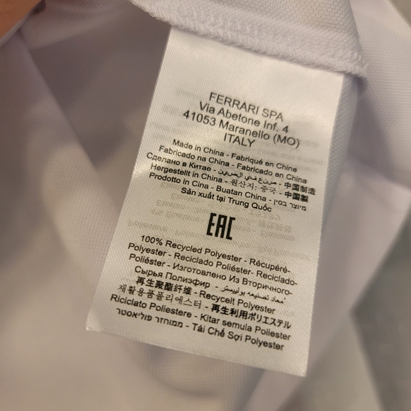 Ferrari Men's SS Recycled Tech Piquet PR Horse Polo White Size Medium NWT - Picture 12 of 17